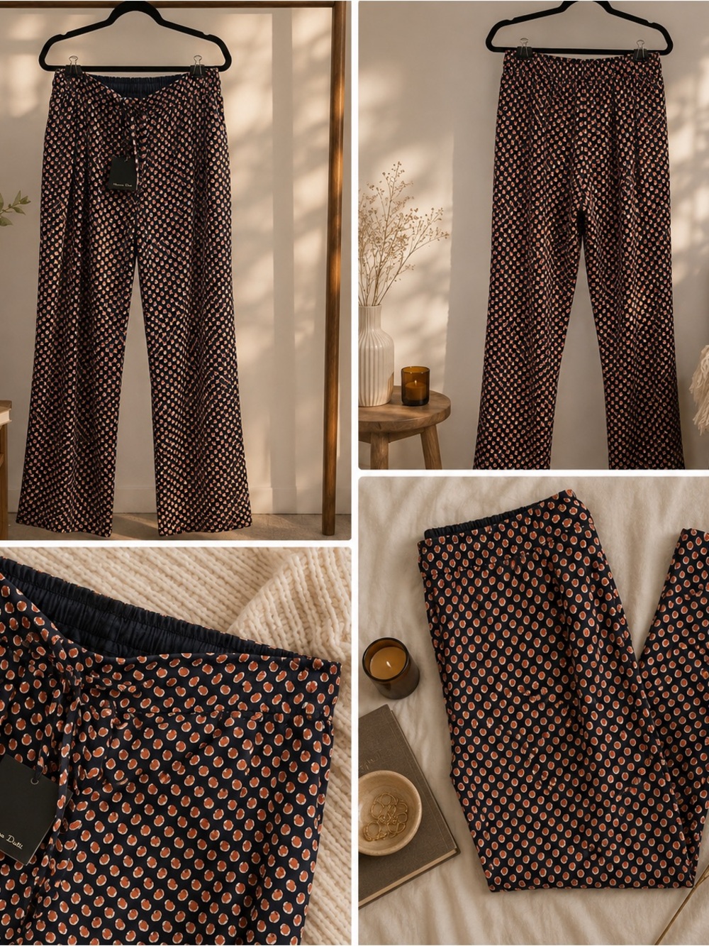 Relaxed Navy Printed Wide-Leg Pants